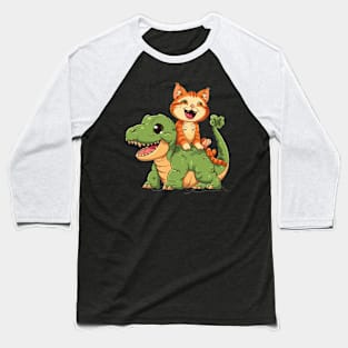 Cat Dinosaur Delight Baseball T-Shirt